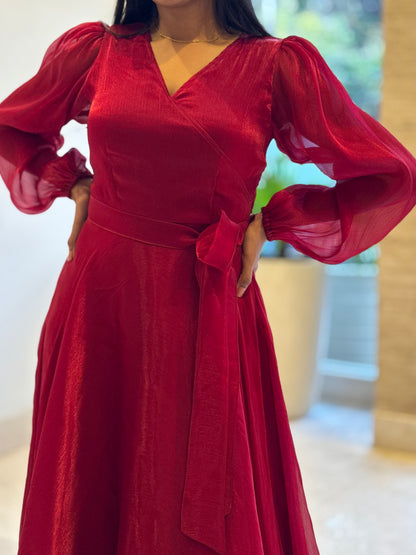 #MBA1825 Shimmer organza gown- Cherry red