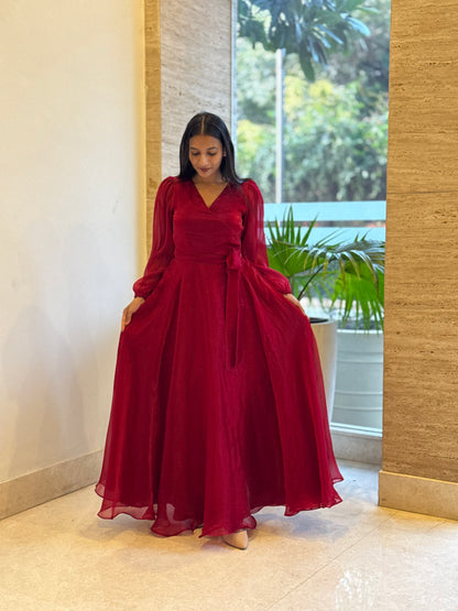#MBA1825 Shimmer organza gown- Cherry red