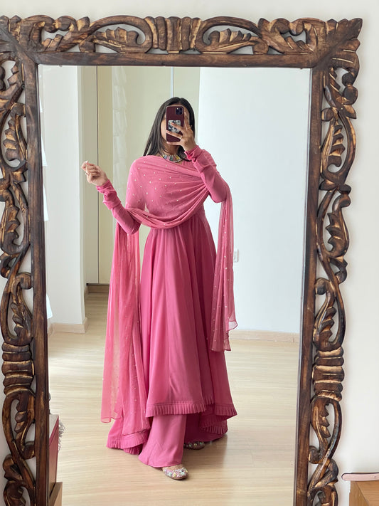 #MBA1822 High low anarkali set- Blush pink