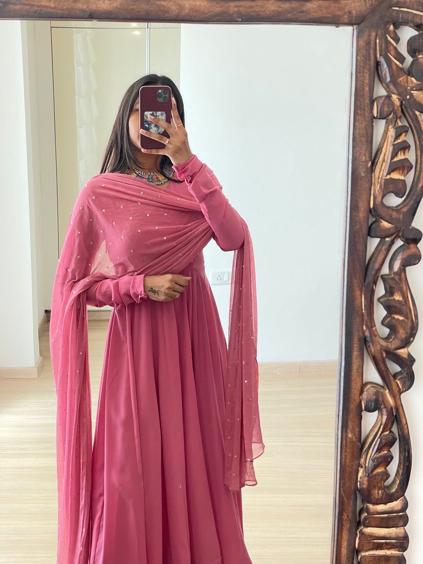 #MBA1822 High low anarkali set- Blush pink