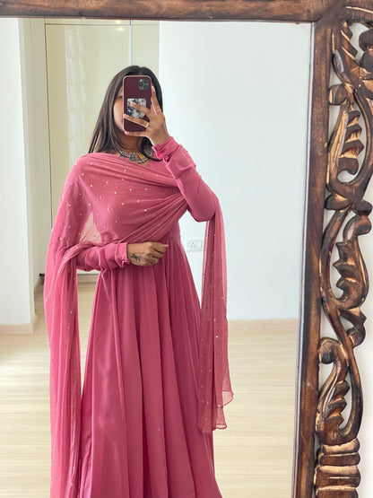 #MBA1822 High low anarkali set- Blush pink