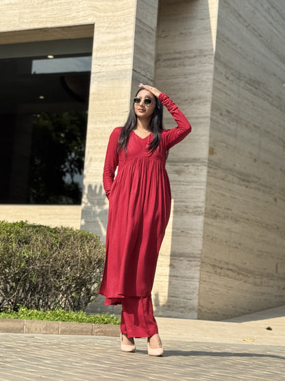 #MBA1851 Ruhaniyat kurta pant with dupatta- maroon
