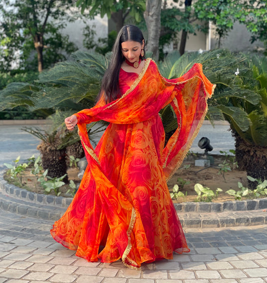 #MBA1965 Red Gulaabo anarkali and dupatta