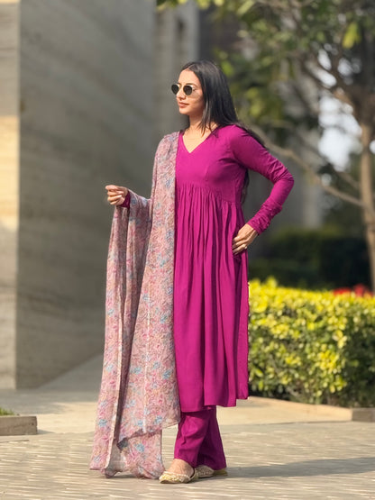 #MBA1848 Ruhaniyat kurta pant with dupatta- wine
