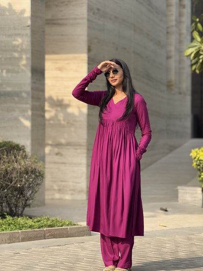 #MBA1848 Ruhaniyat kurta pant with dupatta- wine