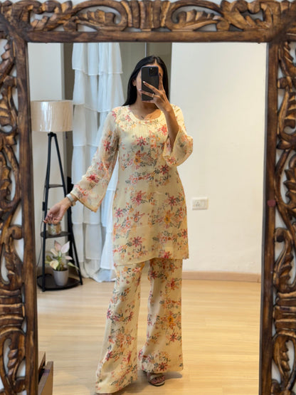 #MBA1707 Floral everyday co-ord set- Cream Ishita