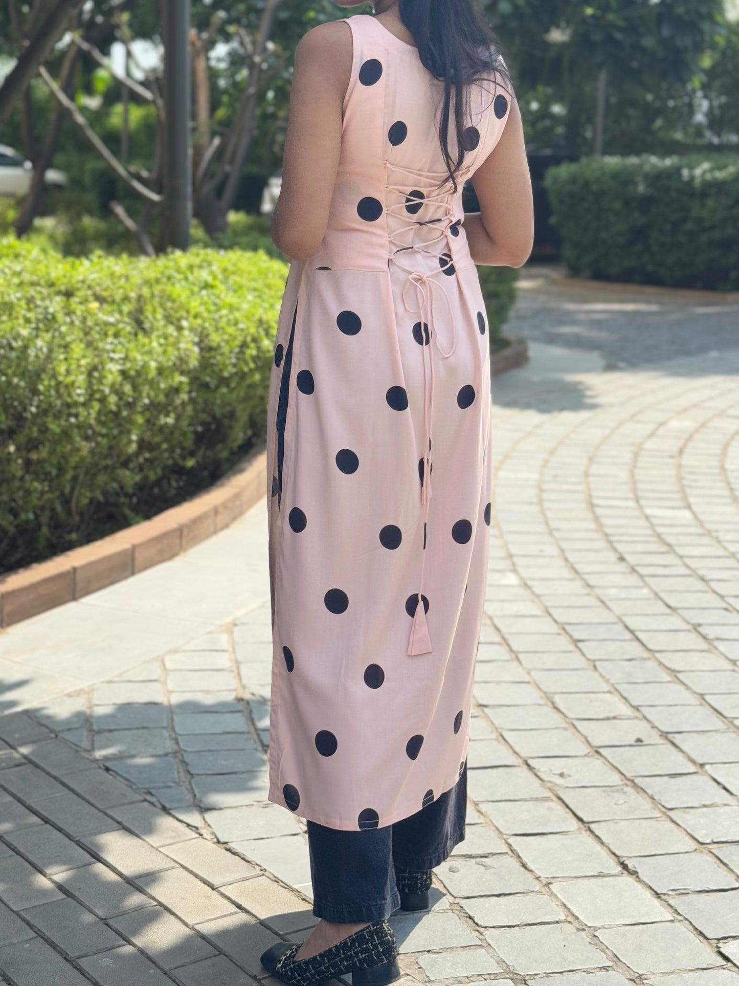 #MBA1996 Floral straight kurta- Peach polka