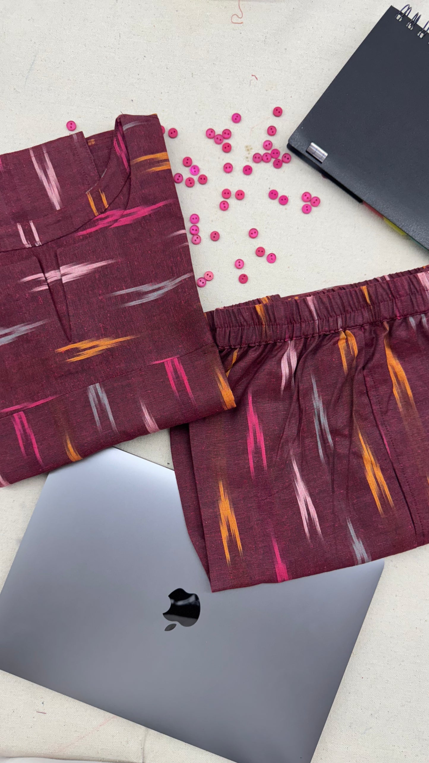 #MBA1862 Ikkat 2.0- maroon kurta and pant