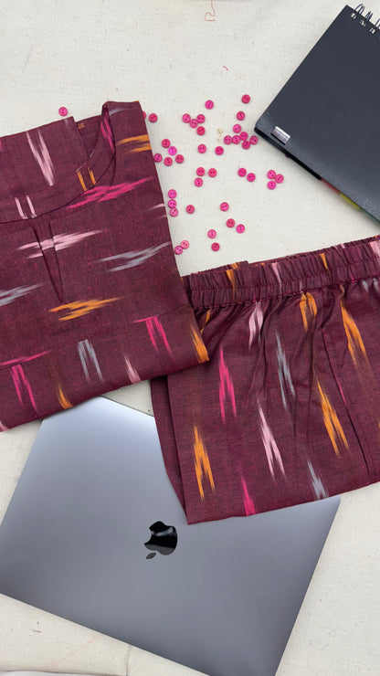 #MBA1862 Ikkat 2.0- maroon kurta and pant