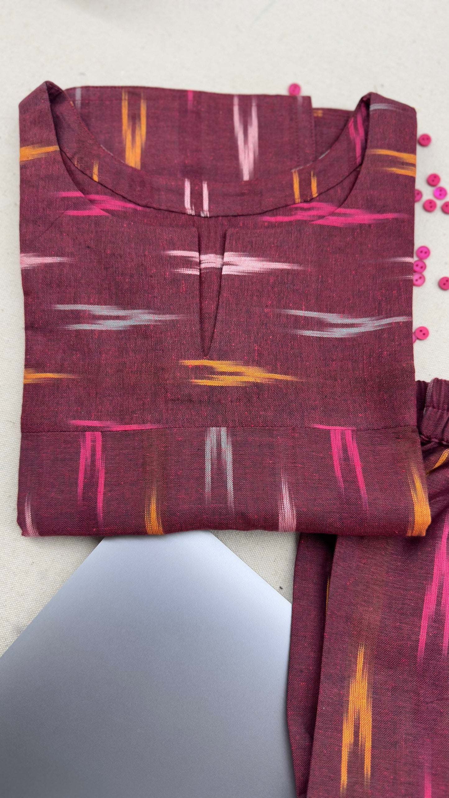 #MBA1862 Ikkat 2.0- maroon kurta and pant
