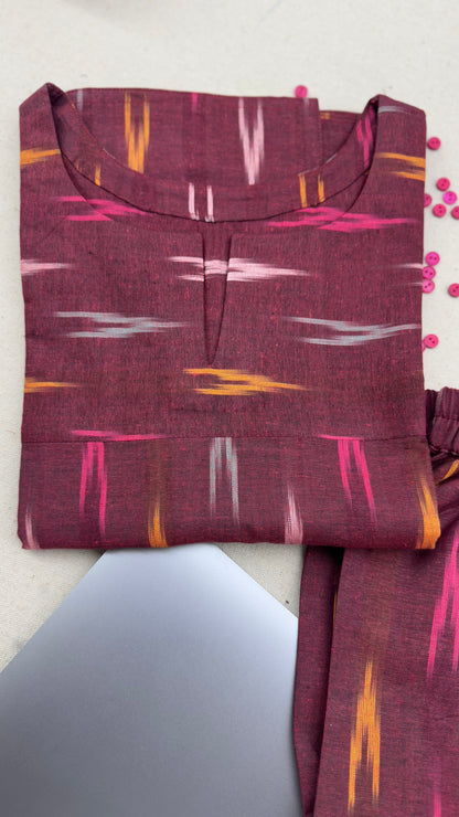 #MBA1862 Ikkat 2.0- maroon kurta and pant