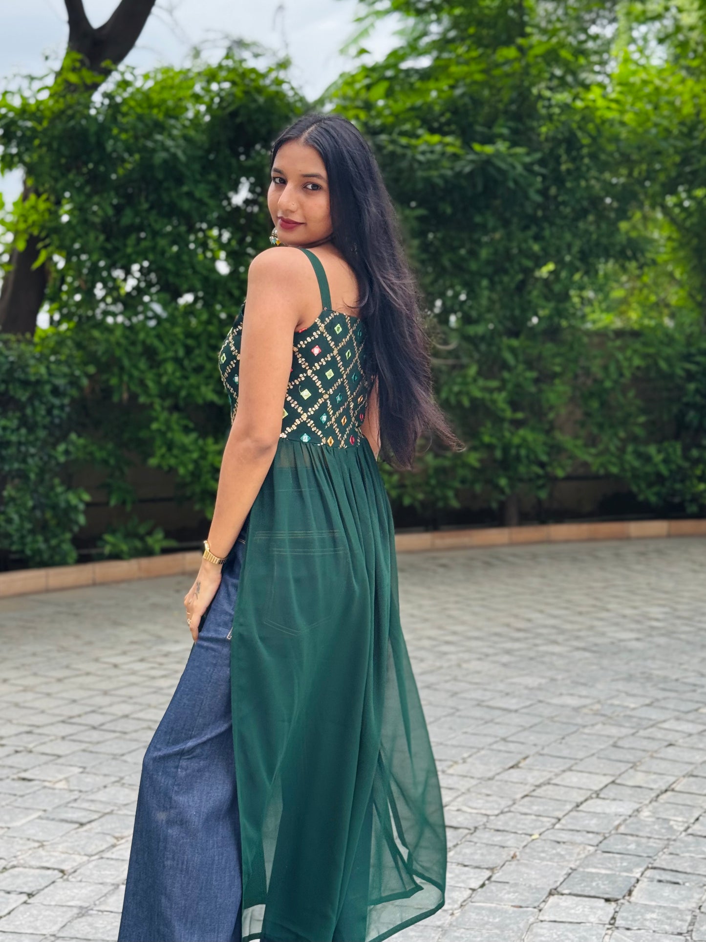 #MBA1999 Sitara side slit kurti- Bottle green