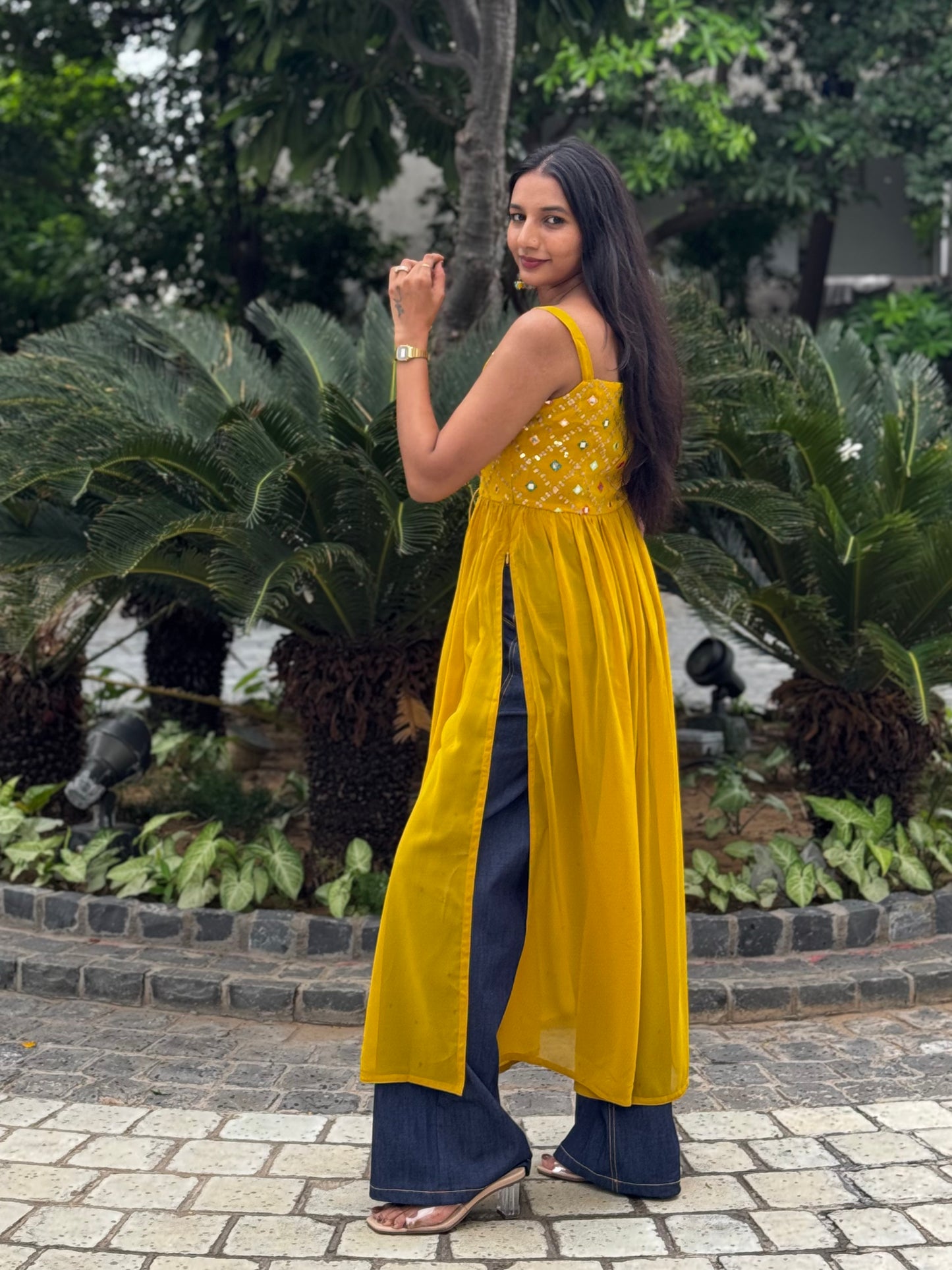 #MBA1998 Sitara side slit kurti- Mustard yellow