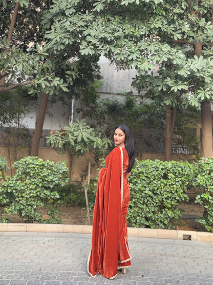 #MBA1726 Mastaani velvet 1 min saree and blouse- Burnt orange