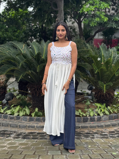 #MBA2000 Sitara side slit kurti- White