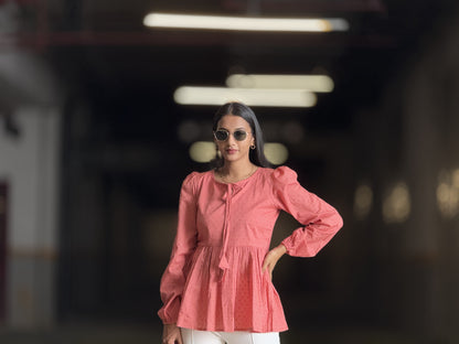 #MBA1872 Alizeh cotton top- Dobby peach