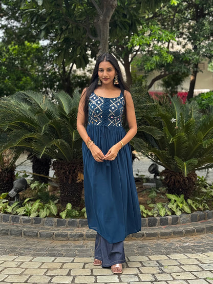 #MBA2001 Sitara side slit kurti- Peacock blue