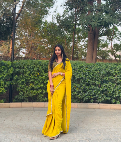 #MBA1727 Mastaani velvet 1 min saree and blouse- Olive yellow