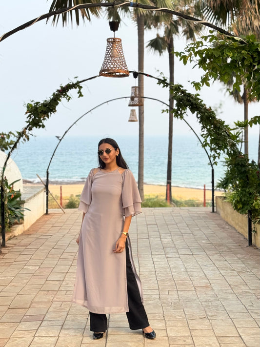 #2092 Bell sleeve Kurta- Grey