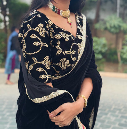 #MBA1728 Mastaani velvet 1 min saree and blouse- Black