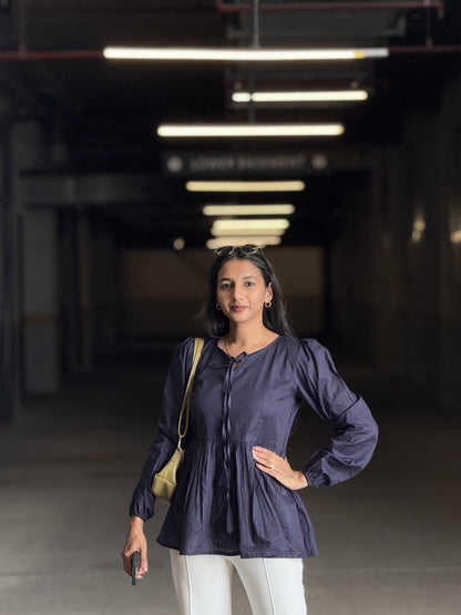 #MBA1868 Alizeh cotton top- Denim blue