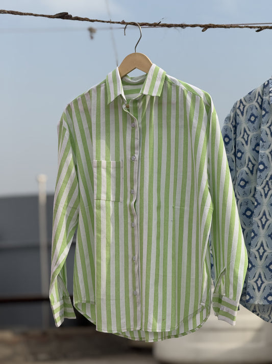 #MBA1895 Green striped linen shirt