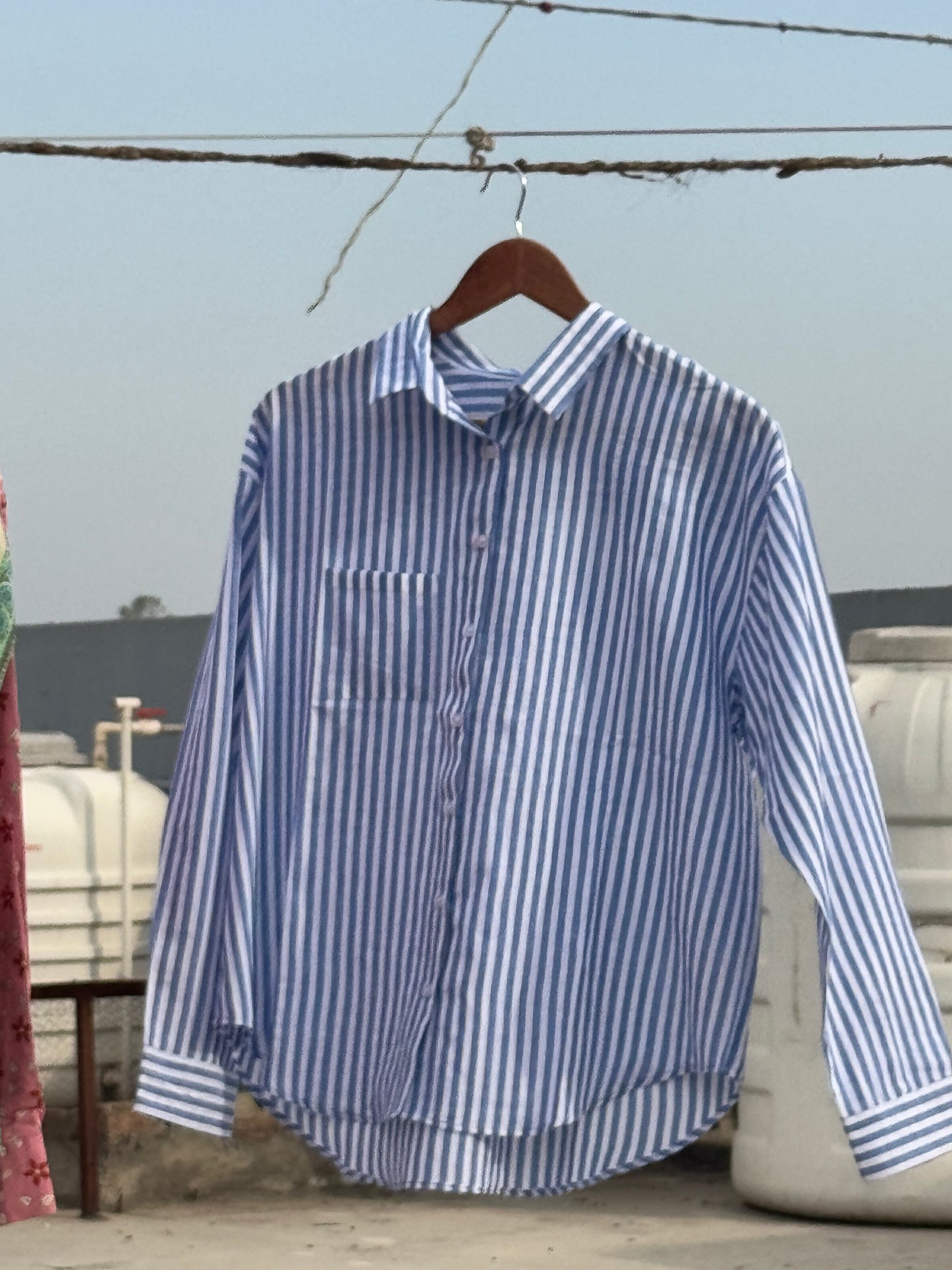 #MBA1887 White-blue striped Pure Cotton shirt