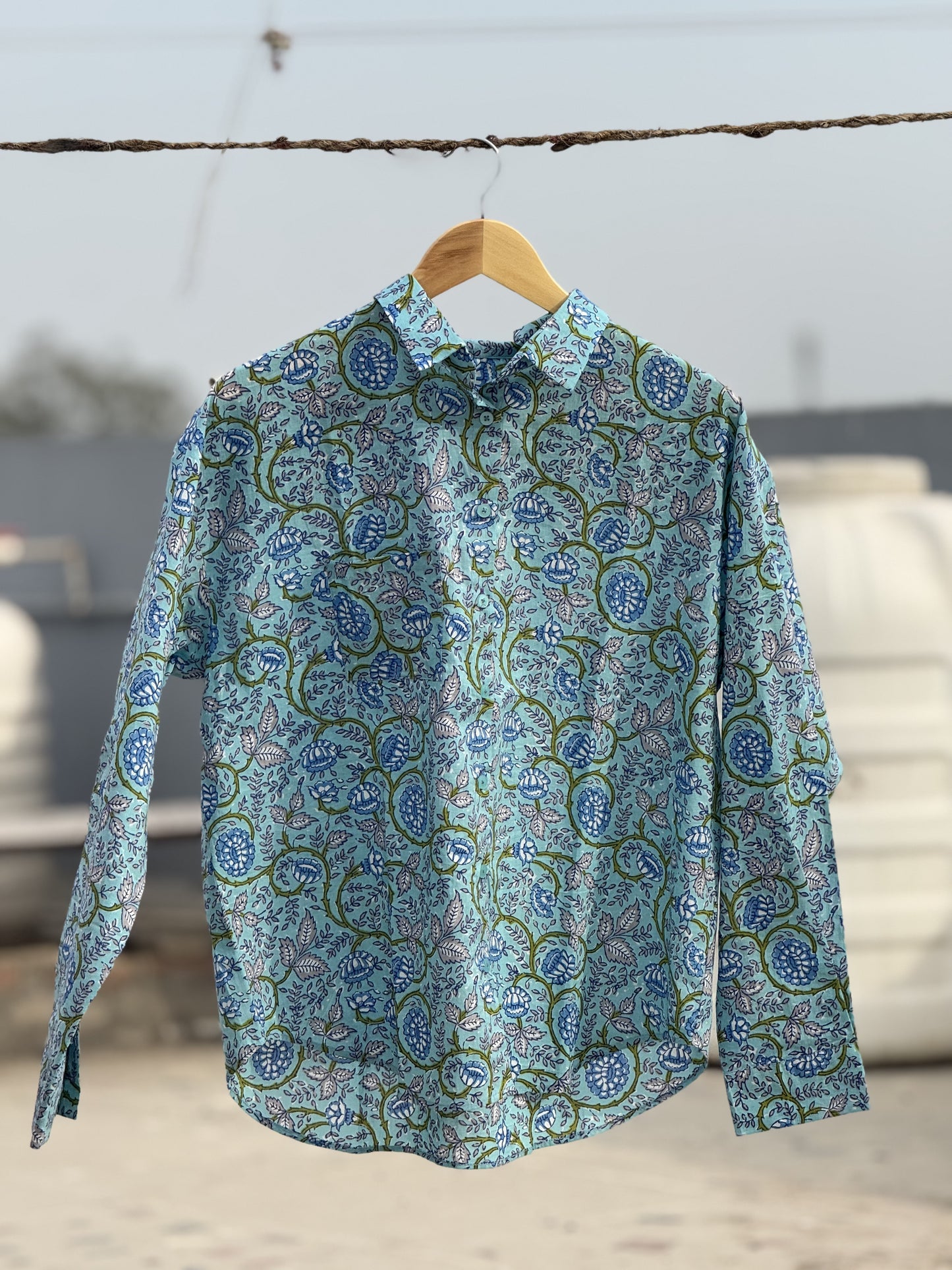 #MBA1891 Sky blue floral Pure Cotton shirt