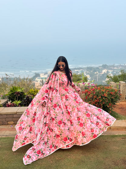 #MBA2081 Peachy rose anarkali and dupatta