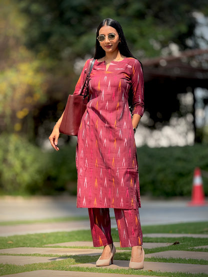 #MBA1862 Ikkat 2.0- maroon kurta and pant