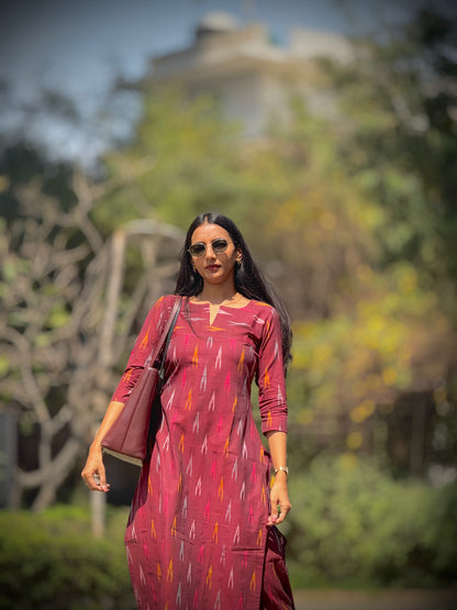 #MBA1862 Ikkat 2.0- maroon kurta and pant