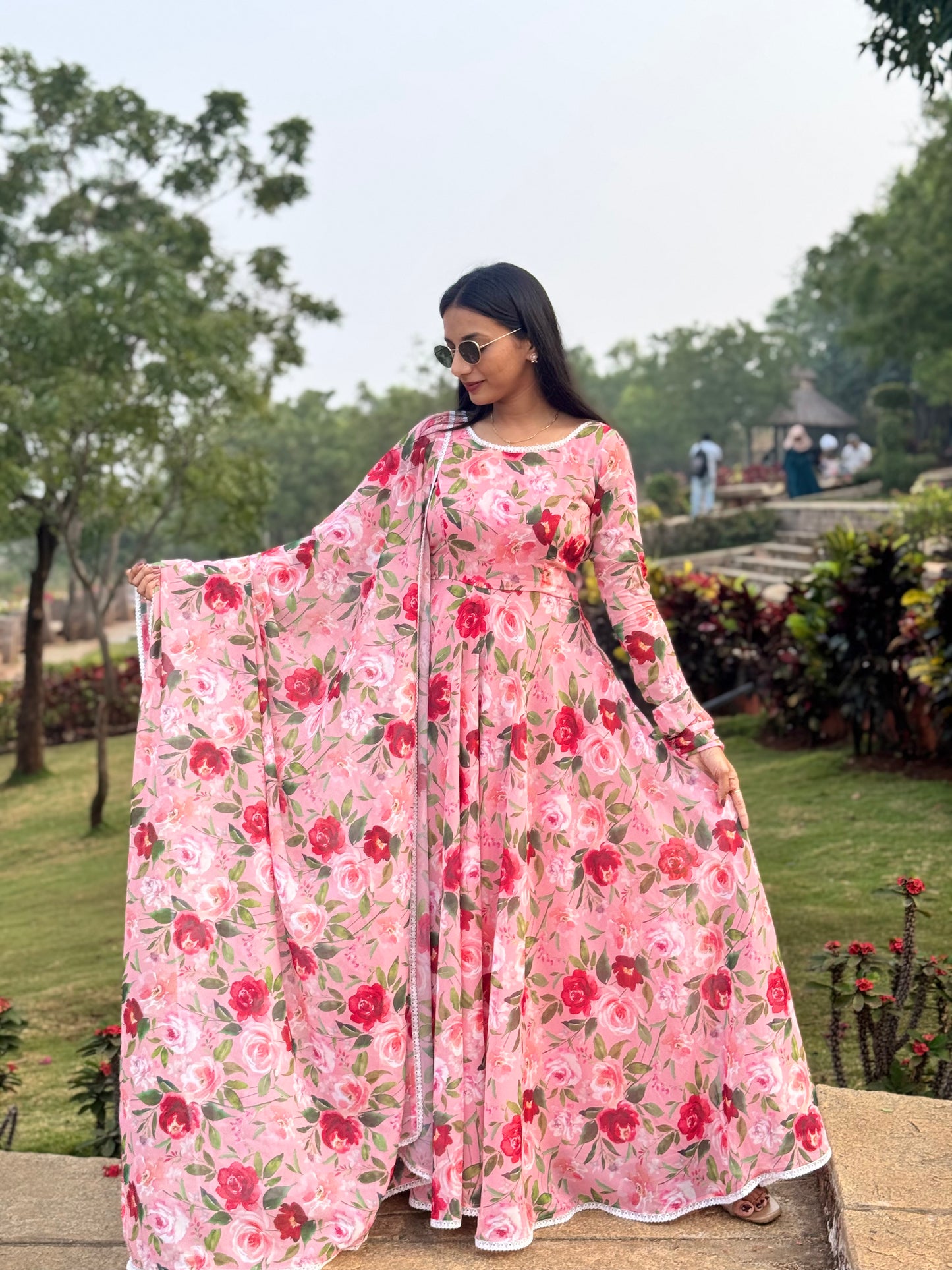 #MBA2081 Peachy rose anarkali and dupatta