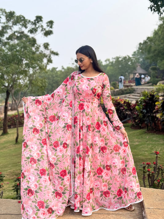 #MBA2081 Peachy rose anarkali and dupatta