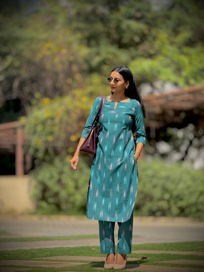 #MBA1864 Ikkat 2.0- dark green kurta and pant