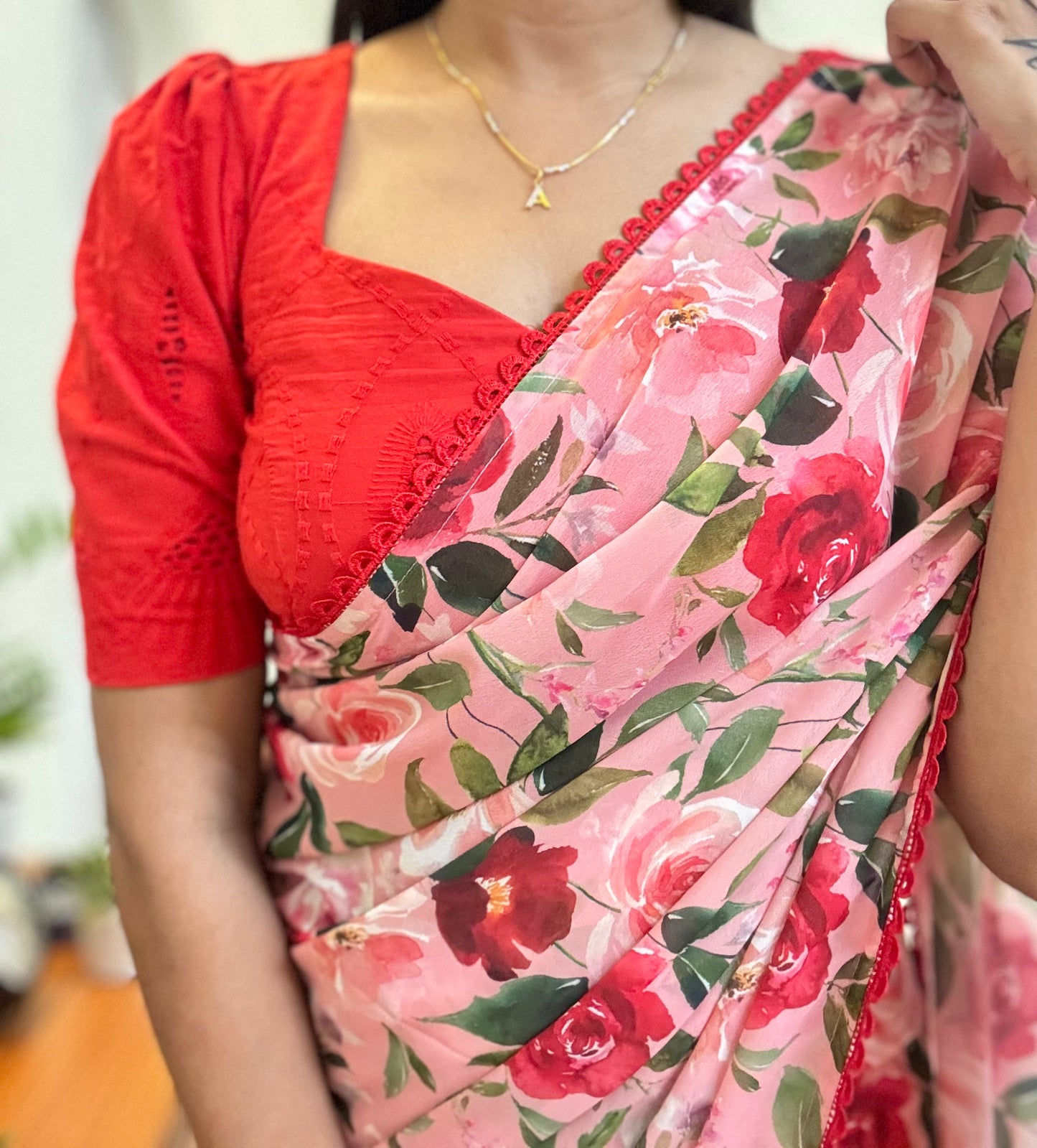 #MBA2085 Peachy rose 1 min saree and blouse