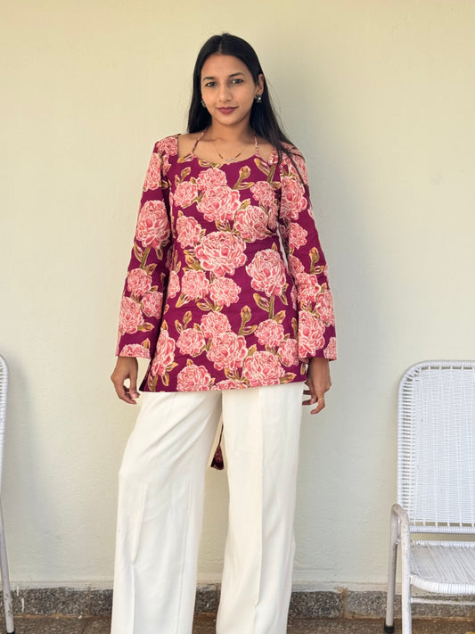 #MBA2084 Masakali cotton kurti-Plum wine