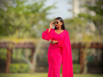 #MBA1880 Sarah 1 min saree and blouse- Barbie Pink