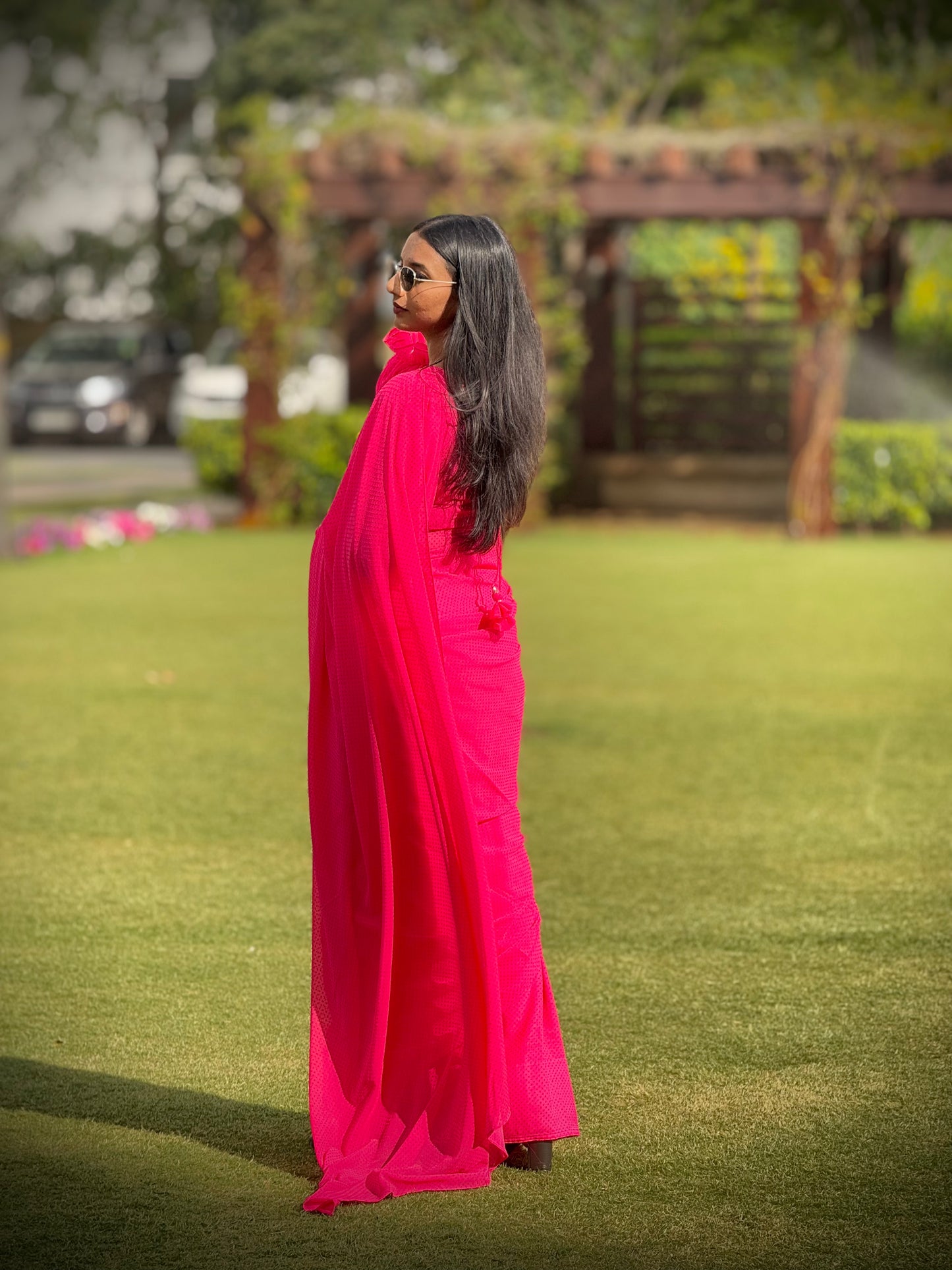 #MBA1880 Sarah 1 min saree and blouse- Barbie Pink