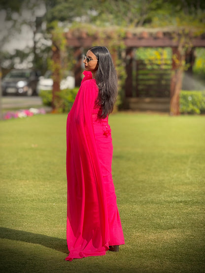#MBA1880 Sarah 1 min saree and blouse- Barbie Pink
