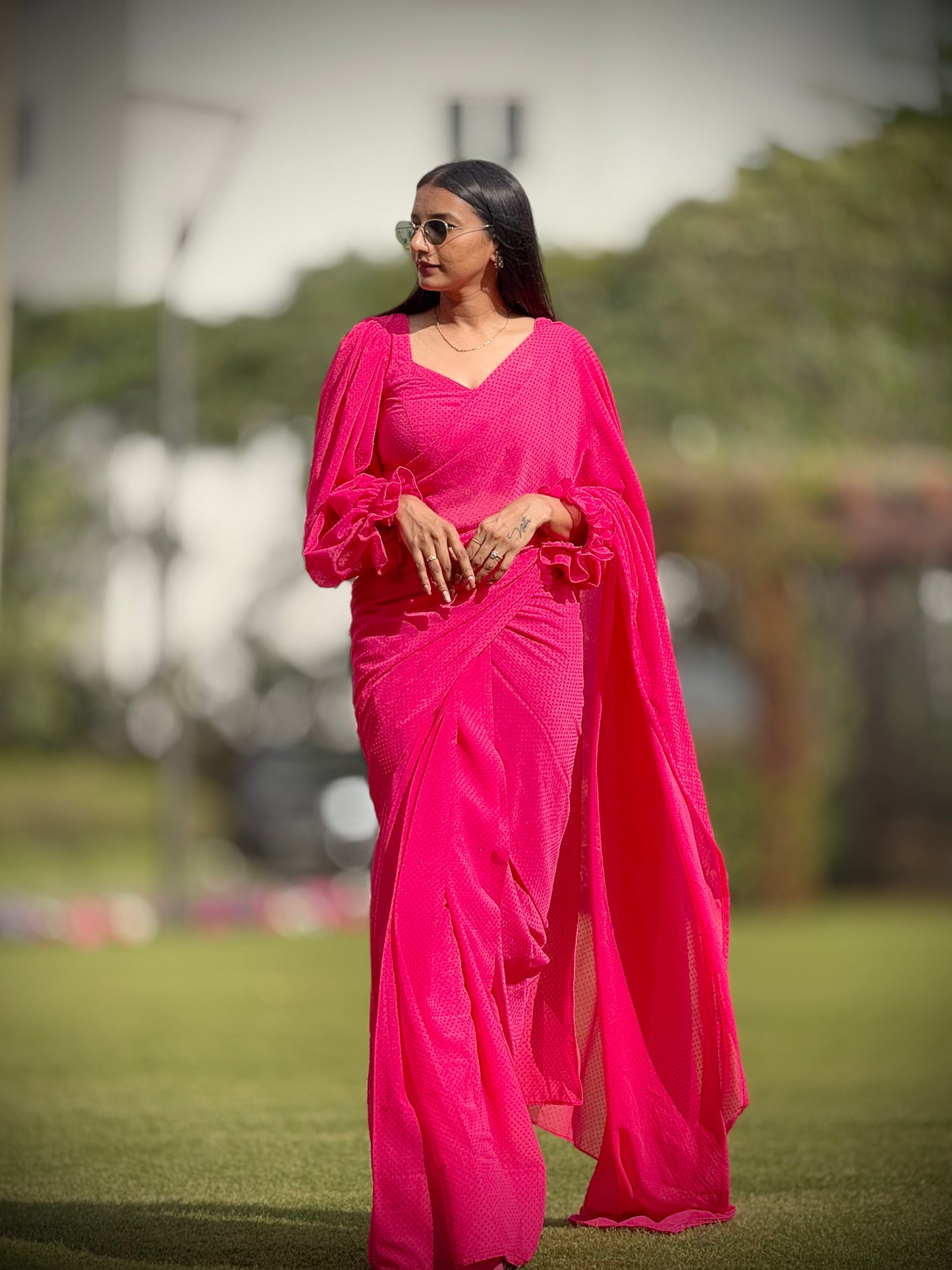 #MBA1880 Sarah 1 min saree and blouse- Barbie Pink
