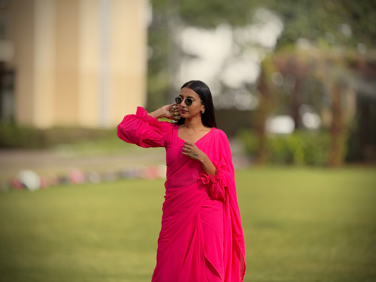 #MBA1880 Sarah 1 min saree and blouse- Barbie Pink