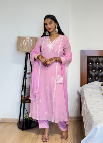 #MBA2024 Pearl embroidery chinon silk suit set- soft pink