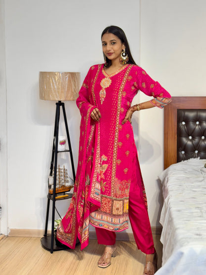 #MBA2022 Pure crepe silk suit set-Rani pink