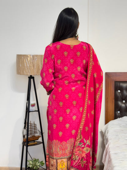 #MBA2022 Pure crepe silk suit set-Rani pink