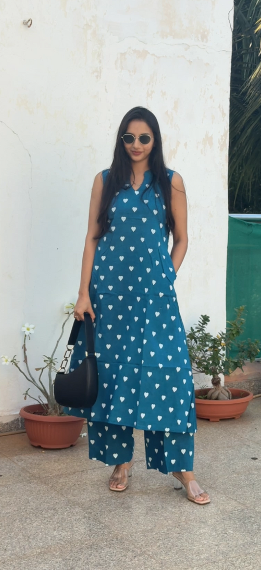 #MBA2088 A line kurta pant set- Blue heart