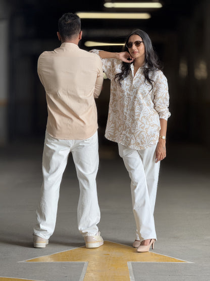 #MBA1902 Baggy linen shirt- Warm ivory