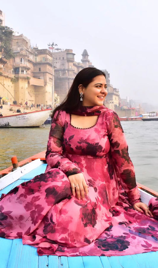 #MBA2090 Wine rose anarkali and dupatta