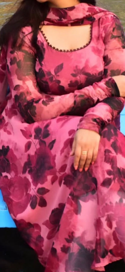 #MBA2090 Wine rose anarkali and dupatta