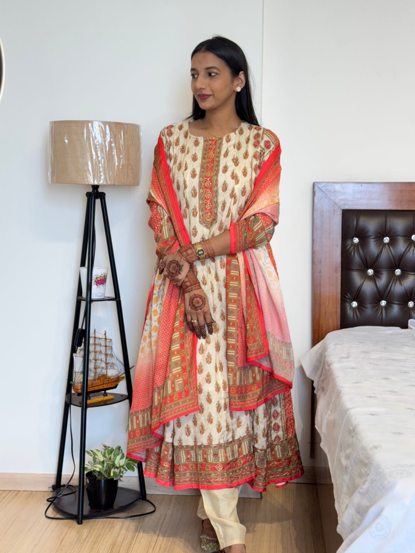 #MBA2026 Muslin Silk kalidaar anarkali set- off white