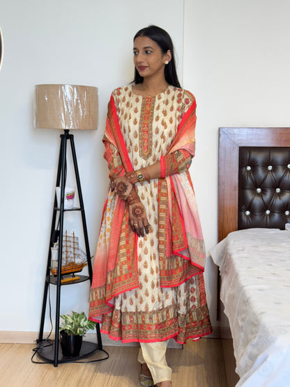 #MBA2026 Muslin Silk kalidaar anarkali set- off white